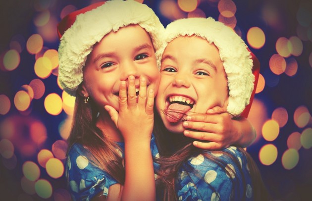 Christmas Happy funny children twins sisters